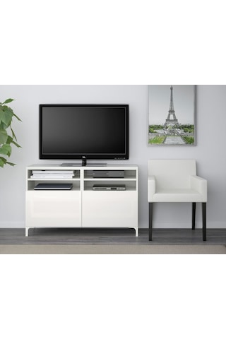 Tv Sehpası, Beyaz-parlak Cila, 120x42x74 Cm, Selsvıken Beyaz