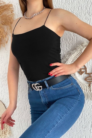 Noa & Noa Kadın İnce Askılı Düz Crop Atlet White Base Siyah