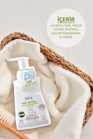 INCIA %100 Doğal Organik Sertifikalı Bebek Köpük Şampuanı Saç Vücut Lavanta Konak Önleyici Yenidoğan 200 ml