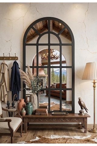 Pencere Model Dekoratif Duvar Aynası 123 X 70 Cm Siyah Kemer Formlu Çerçeve Çok Renkli