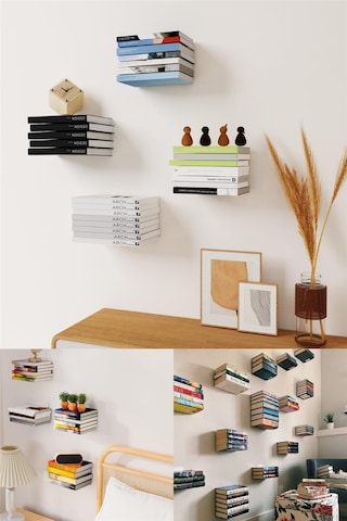 Sihirbaz Raf Duvar Rafı Metal Kitaplık Gizli Kitaplık Görünmez Dekoratif Duvar Kitaplığı 2 Adet Diğer