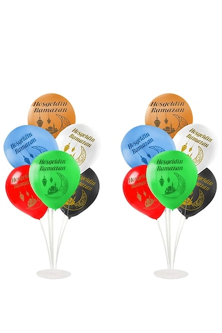 14 Hoşgeldin Ramazan Baskılı Balon 2 Balon Standı Ya Şehri Ramazan Konsept Balon Seti Mekan Oda Süsü Çok Renkli