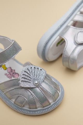 Dilimler Ayakkabı Şirinbebe Ortopedik Kız Bebek Sandalet Gümüş Yelpaze Detaylı Önü Kapalı-4710