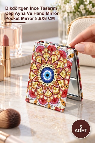 5 Adet Taşlı El Aynası Dikdörtgen İnce Tasarım Cep Ayna Ve Hand Mirror Pocket Mirror 8,5x6 Cm