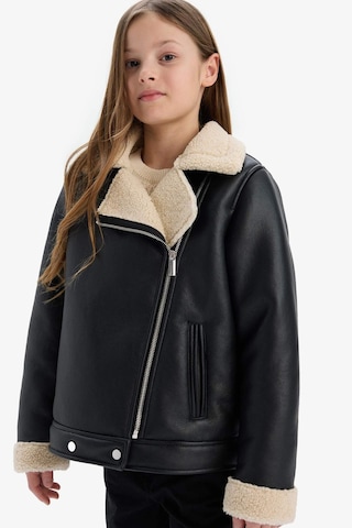 Defacto Kız Çocuk Su İtici Ceket Yaka Pelüş Astar Suni Deri Ceket Mont C4978a825aubk27 Siyah