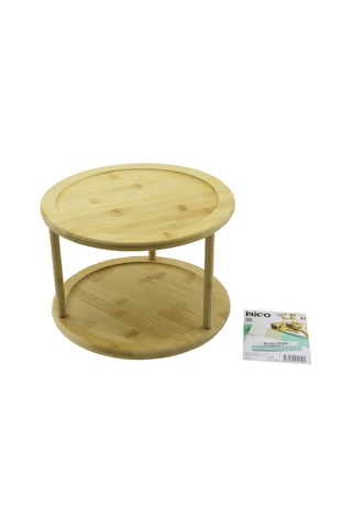 2 Katlı Bambu Döner Sunumluk 24.5 Cm Sarı