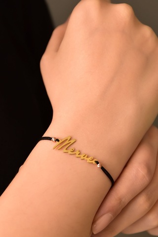 925 Ayar Gümüş Dorika Toplu Altın Kaplama Ipli Isim Bileklik