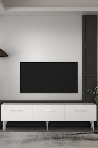 Cavello Tv Sehpası Tv Ünitesi Beyaz Gümüş Beyaz - Gümüş