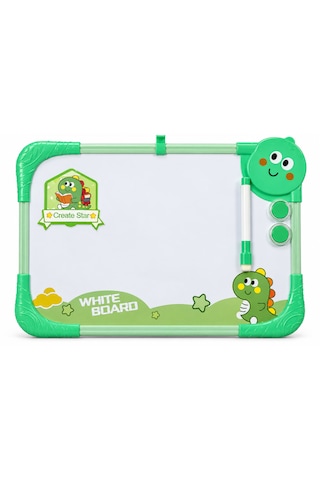 Çocuklar Için Renkli Çerçeveli Beyaz Yazı Tahtası Kalem Ve 2 Mıknatıslı Eğitici Çizim Tahtası 35x25 Cm Yeşil