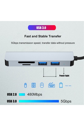 Reedark 2103u Usb Çok Fonksiyonlu Hub: Usb3.0 + 2xusb2.0 + Tf/sd Kart Okuyucu, 5.0gbps Hızlı Veri Transferi, Uzay Gri Abs+alüminyum