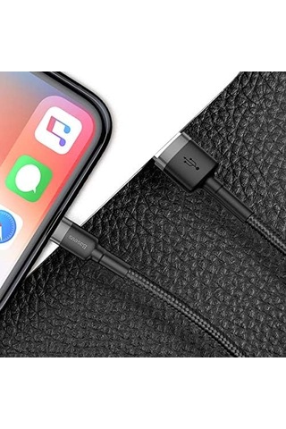 Cafule Serisi, 2.4 A Usb-a & Lightning Şarj Kablosu & Data Aktarım Kablosu, 1 Metre, Gri - Siyah