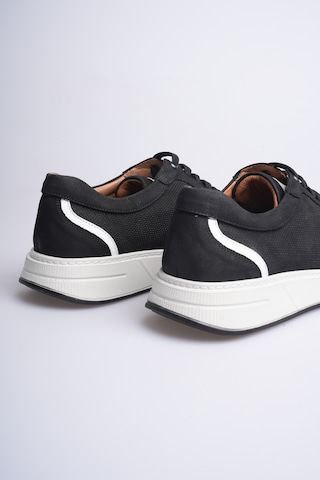 Fame Step Hakiki Deri Erkek Sneaker Ayakkabı Delikli Nefes Alan Günlük Rahat Spor Ayakkabı Lucca Siyah