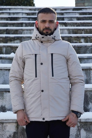 Spor Erkek Polarlı Kürklü Su Ve Rüzgar Geçirmez Kapüşonlu Mont Parka-100 Taş