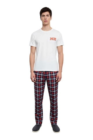 Frm Erkek Baskılı Bisiklet Yaka Ekose Pijama Takımı Fonksiyonel Dayan Ekru