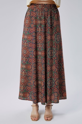 Nurören Viskon Kumaş 8 Parça Uzun Kadın Etek- Turuncu Turuncu