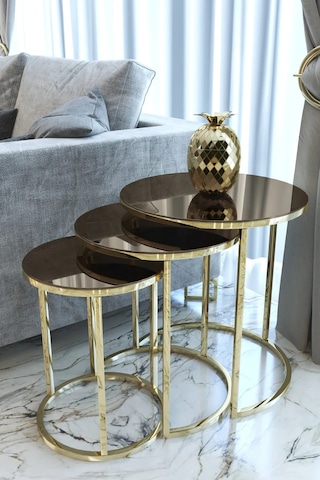 Capridos Mobilya Gold Bronz Aynalı Zigon Sehpa Altın