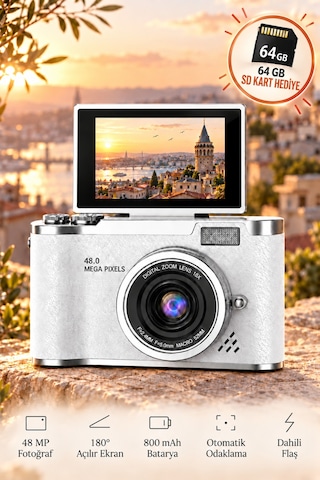 4k Ultra Hd Dijital Fotoğraf Makinesi 64mp, 18x Dijital Zoom, 180 Döner Ekran, Selfie & Vlog Kamerası