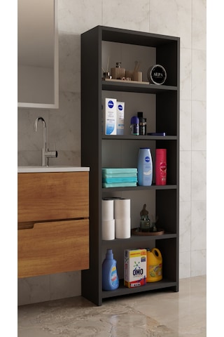Banyo Çamaşır Dolabı 5 Raflı 150 Cm Çok Amaçlı Saklama Ve Düzenleyici Raf Antrasit