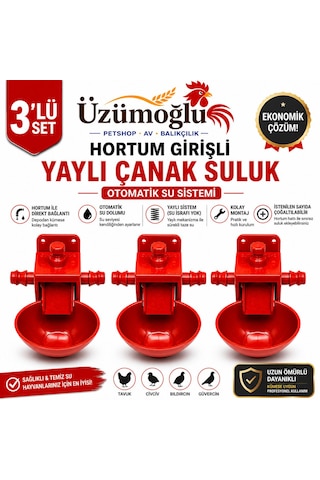 3 Adet Hortum Girişli Yaylı Çanak Suluk Otomatik Tavuk Civciv Suluk Sistemi