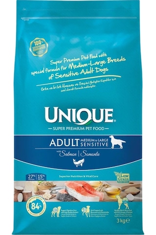 Unique Sensitive Somonlu Orta ve Büyük Irk Yetişkin Köpek Maması 3 KG
