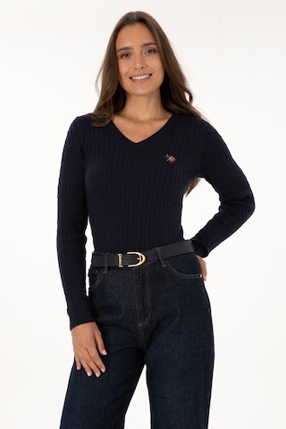 U.S. Polo Assn. Kadın Lacivert V Yaka Basic Kazak 50307700-VR033