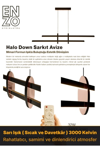 Halo Rose Gold Lineer Led Sarkıt Avize Kumandalı Dim Edilebilir - Aşağı Işık Beyaz Işık