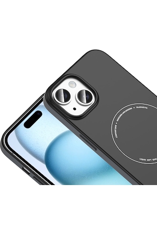 Maks Technology iPhone Uyumlu 15 Kılıf M-safe Şarj Özellikli Kamera Korumalı Mkst Elio Sert Pc Kapak - Siyah
