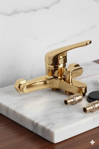 56623 Banyo Bataryası Duş Musluğu Musluk Armatür Siyah Beyaz Krom Gold Gold