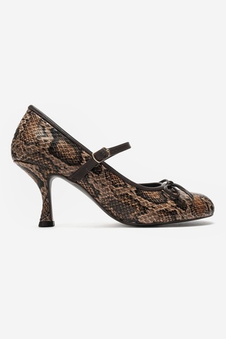 Luvi Shoes Acland Kahverengi Desenli Fiyonklu Kadın Topuklu Ayakkabı
