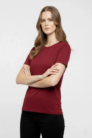 Butik İstanbul T-shirt Bisiklet Yaka Slim Fit Likralı Tişört Günlük Basic Body - Bordo