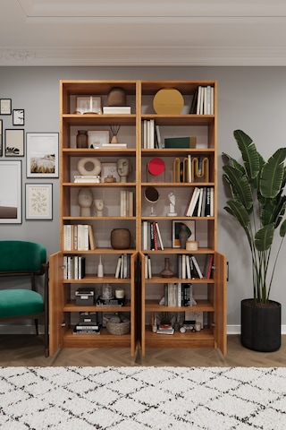 Asra Trend K-43 %100 MDF 120 cm 2 Modüllü Kapaklı Kitaplık Raflı Kütüphane Petra