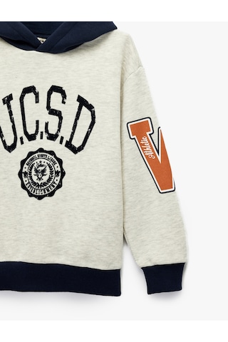 Koton Şardonlu Uzun Kollu Baskılı Oversize Kapşonlu Sweatshirt Gri 7wkb10029tk