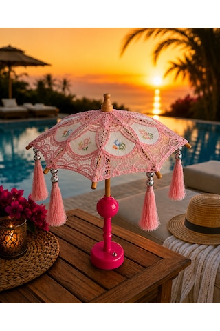 Missidea Vintage Soft Pink Bohem Dekoratif Şemsiye Lambası