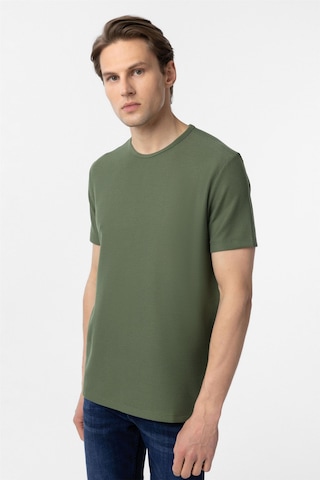 Süvari Koyu Haki Slim Fit Armürlü Bisiklet Yaka Tişört-37381 Koyu Haki