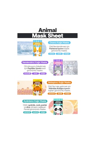 Lamelin Kedi Desenli Eğlenceli, Nemlendirici Kağıt Maske Lamelin Animal Mask Cat