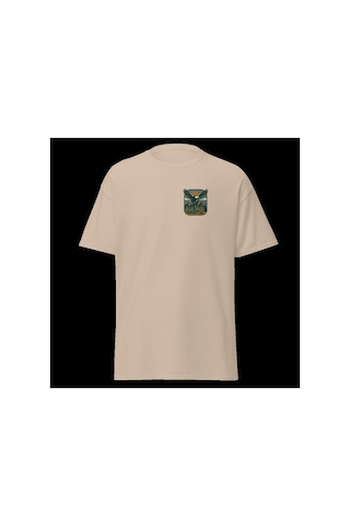 Wildstyle Kartal Renkli Vintage Yaban Hayat Doğa Dağ Rozet Baskılı Unisex Bisiklet Yaka Pamuklu Tişört Camel