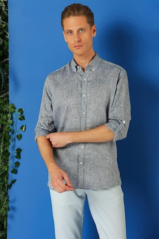 Efor Comfort Fit Düğmeli Yaka %100 Keten Apoletli Casual Lacivert Gömlek G 1564 Lacivert