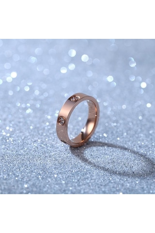 Altın Titanyum Çelik Çift Yüzük Moda Gül Altın Paslanmaz Çelik Erkekler Ve Kadınlar İçin Altı Yapay Elmas Yüzük Hediye Women 10