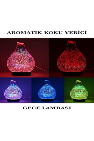 7 Renk Led Işıklı Aromaterapi Difüzörü Otomatik Kapanmalı Zaman Ayarlı Koku Verici Gece Lambası Pembe