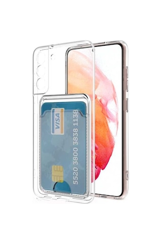 Kvy Samsung Galaxy Uyumlu S21 Plus Kamera Korumalı Kartlıklı Setra Şeffaf Silikon Kılıf