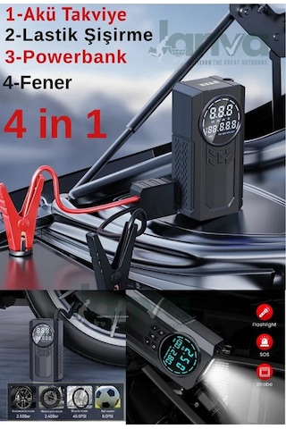 D8h Plus 4in1 Akü Takviye+hava Pompası+led Fener+powerbank