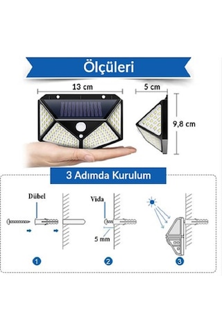 Güneş Enerjili Dış Mekan Solar Duvar Armatürü Beyaz Işık Solar-Beyaz