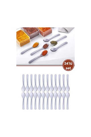 Flora 24 Lü Baharat Kaşığı Seti Plastik, Tuz Şeker Karabiber Kakao Kahve Kekik Kaşığı 24 Lü Set Şeffaf