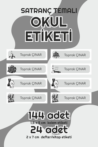 Satranç Temalı İsimli Okul Etiketi Defter Kalem Sticker Seti
