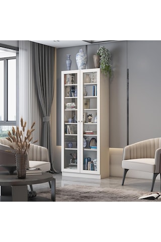 Bfe211-beyaz Temper Cam Kapaklı Büfe Vitrin Çok Renkli