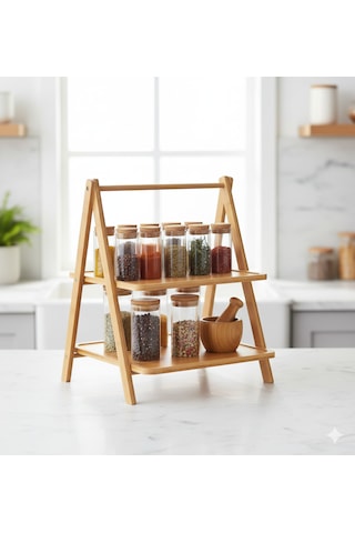 Bambu Baharat Standı, Katlanır Ayaklı, 3 Katlı Bambu