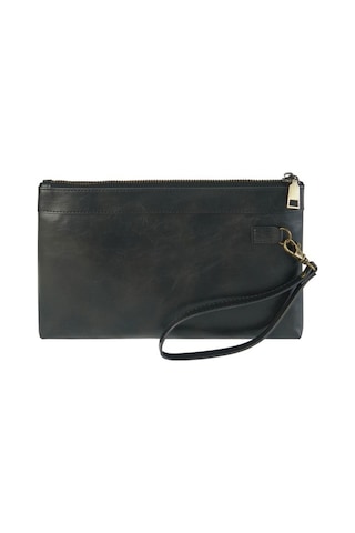 Shidai888 Retro Deri Debriyaj Fermuarlı Zarf Çanta Siyah