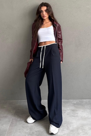 Madmext Lacivert Çift Bel Bantlı Wide Leg Kadın Pantolon Mg2551 Lacivert