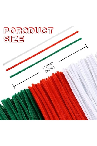75 Adet Kırmızı, Beyaz, Koyu Yeşil Renkli Şönil , Çiçek Yapım Seti, Tüylü Tel, 30 Cm, Peluş Tel
