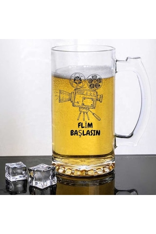 Film Başlasın Yazılı Cam Bira Bardağı Sinema Temalı Mizahi Hediyelik Kupa